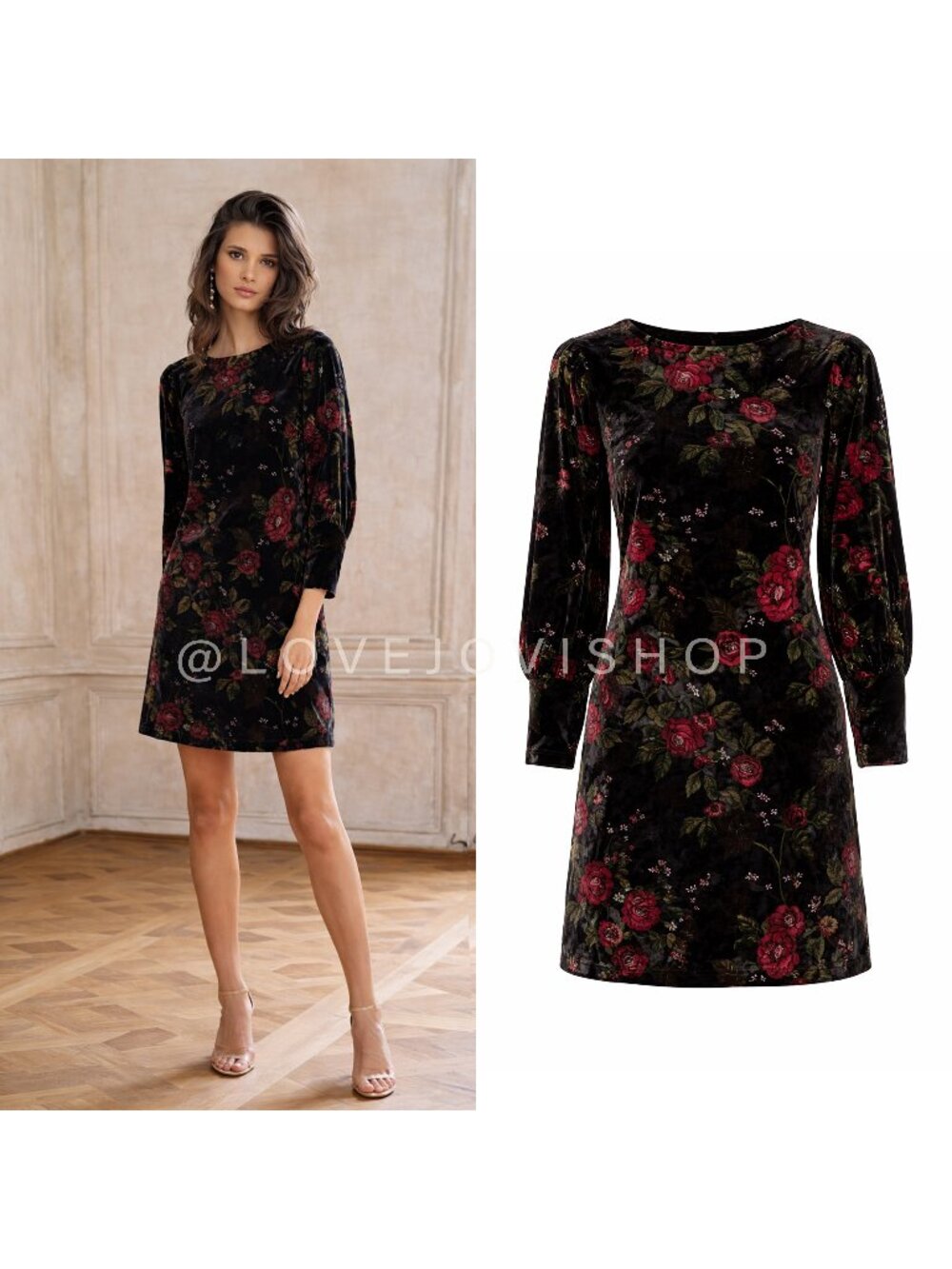Dress | Ann Taylor Velvet Sheath Mini | Romantic Floral | Statement Sleeve | 2P